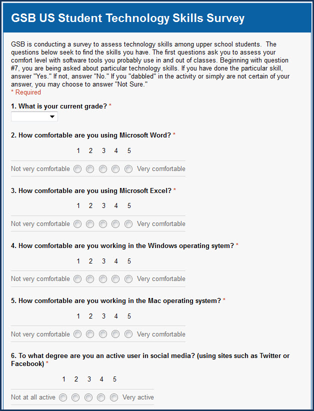 GSB Technology GSB Upper School Technology survey