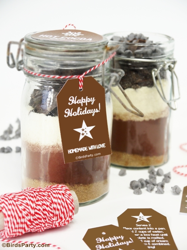 Hot Cocoa Mix Gift in a Jar with FREE Printable Gift Tags - BirdsParty.com