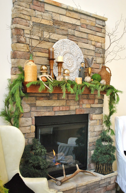 Rustic Stone Christmas Mantel