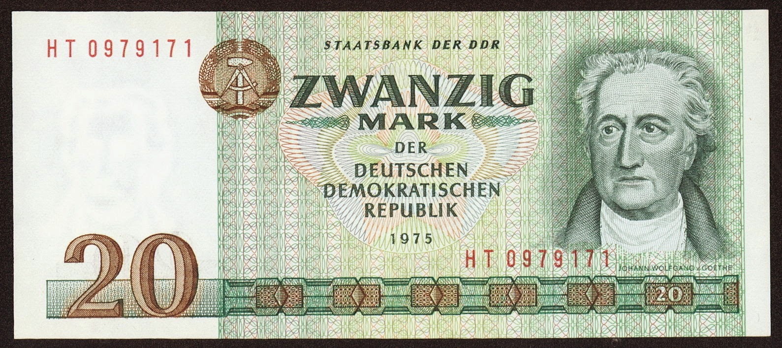 Germany Banknotes DDR 20 Mark banknote 1975 Johann Wolfgang von Goethe
