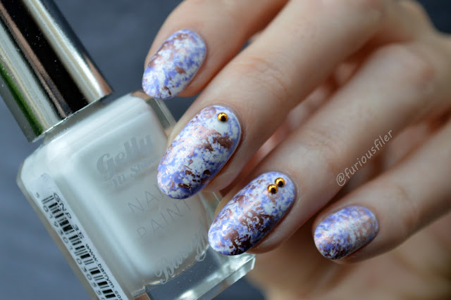 marble metallic studs cling film violet nail spec