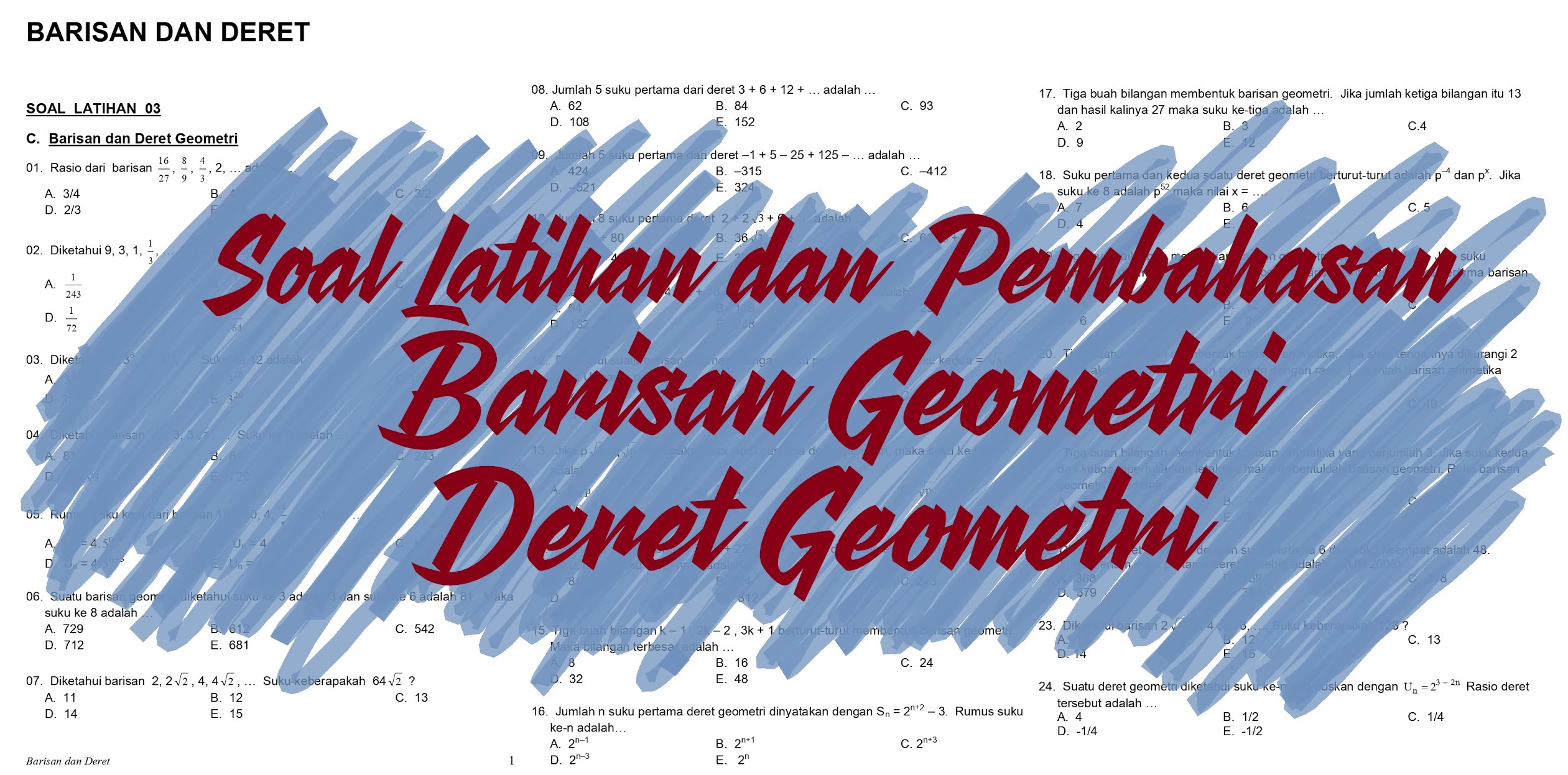 Matematika Dasar SMA: Soal Latihan dan Pembahasan Barisan dan Deret geometri