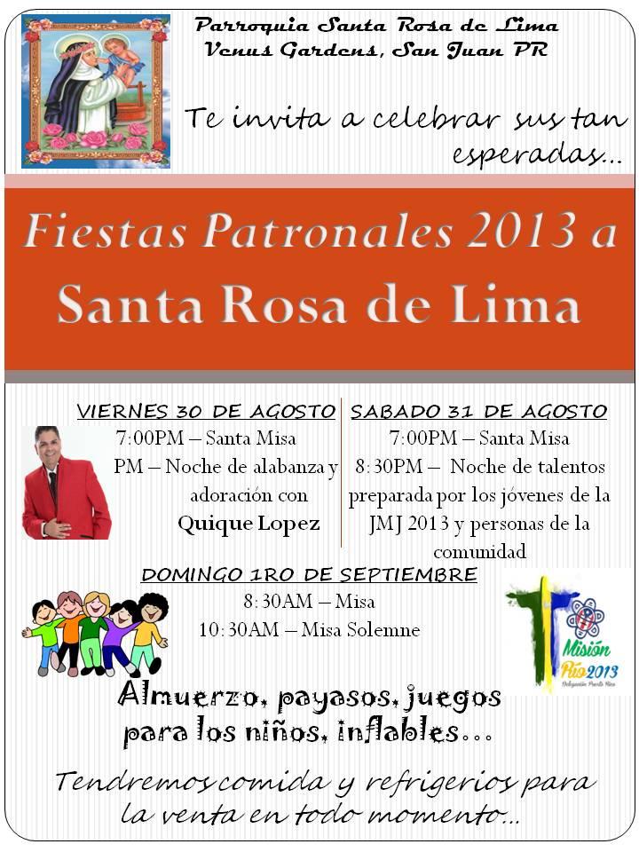 Parroquia Santa Rosa de Lima, Puerto Rico: Invitación a Fiestas Patronales  2013