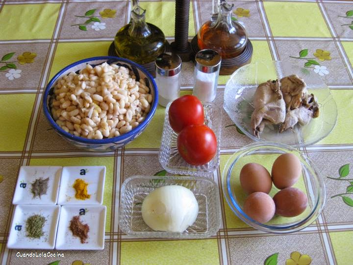 Ensalada de judías blancas con codornices en escabeche