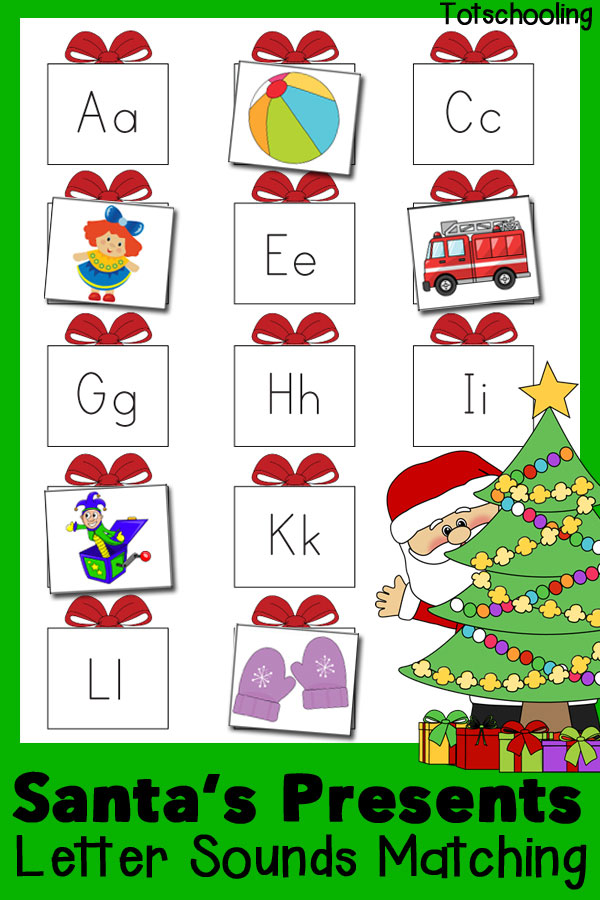 Free Christmas printable for practicing beginning letter sounds. Help Santa fill all the presents with the correct toys!
