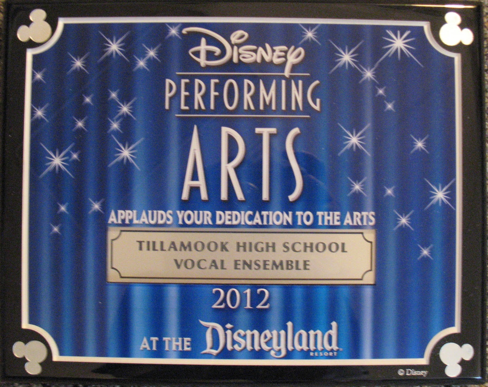 Mrs. Henderson's Choir Blog: DISNEY PERFORMING ARTS PLAQUE: