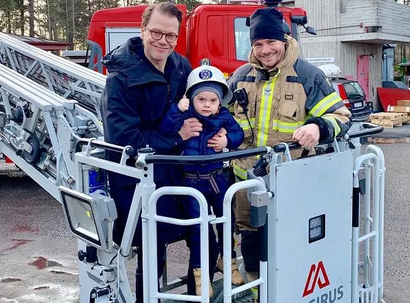 Swedish Prince Daniel and his son Prince Oscar visited Brännkyrka brandstation in Älvsjö