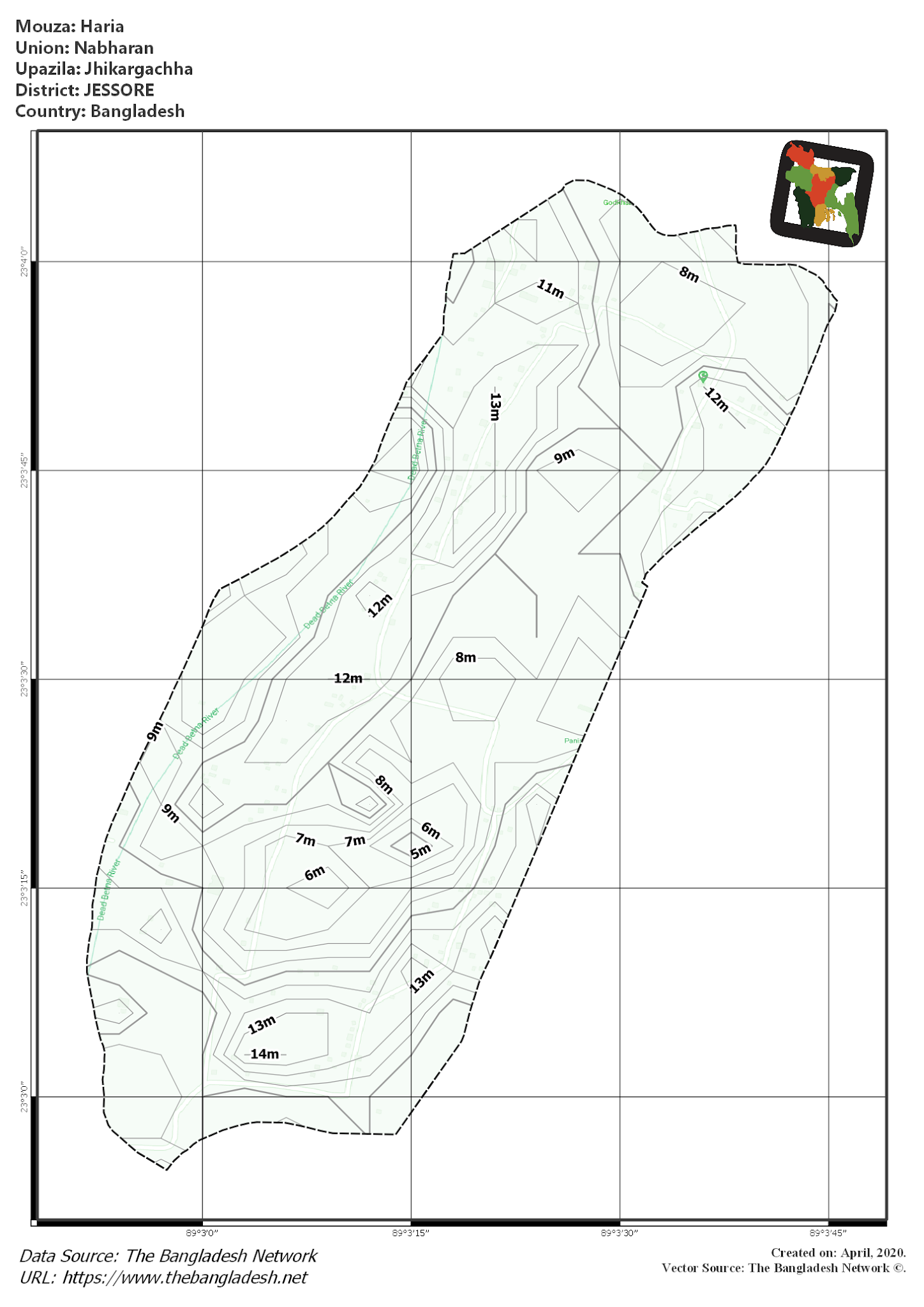 Map of Haria Mouza of Jhikargachha Upazila, JESSORE, Bangladesh.