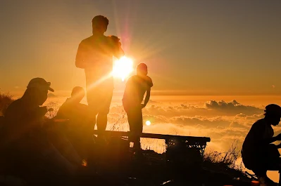 Beautiful sunset at Plawangan Senaru an altitude 2460 meter of Mount Rinjani