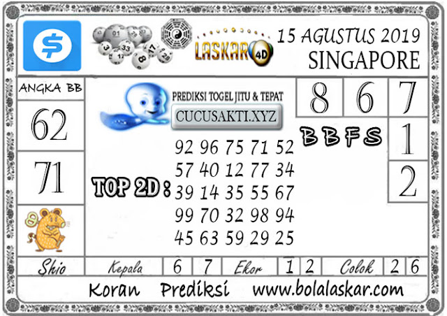 Prediksi Togel SINGAPORE LASKAR4D 15 AGUSTUS 2019