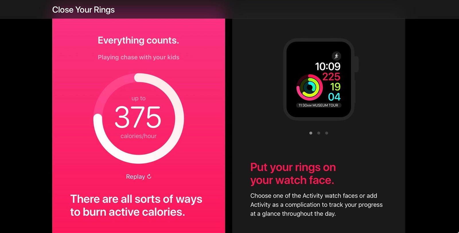 애플의 새 미니사이트 공개: Close Your Rings - 애플워치포럼