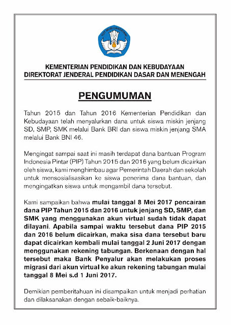 Info Terbaru Pencairan Dana Program Indonesia Pintar 2015 dan 2016 dengan Akun Virtual Info Terbaru Pencairan Dana Program Indonesia Pintar 2015 dan 2016 dengan Akun Virtual