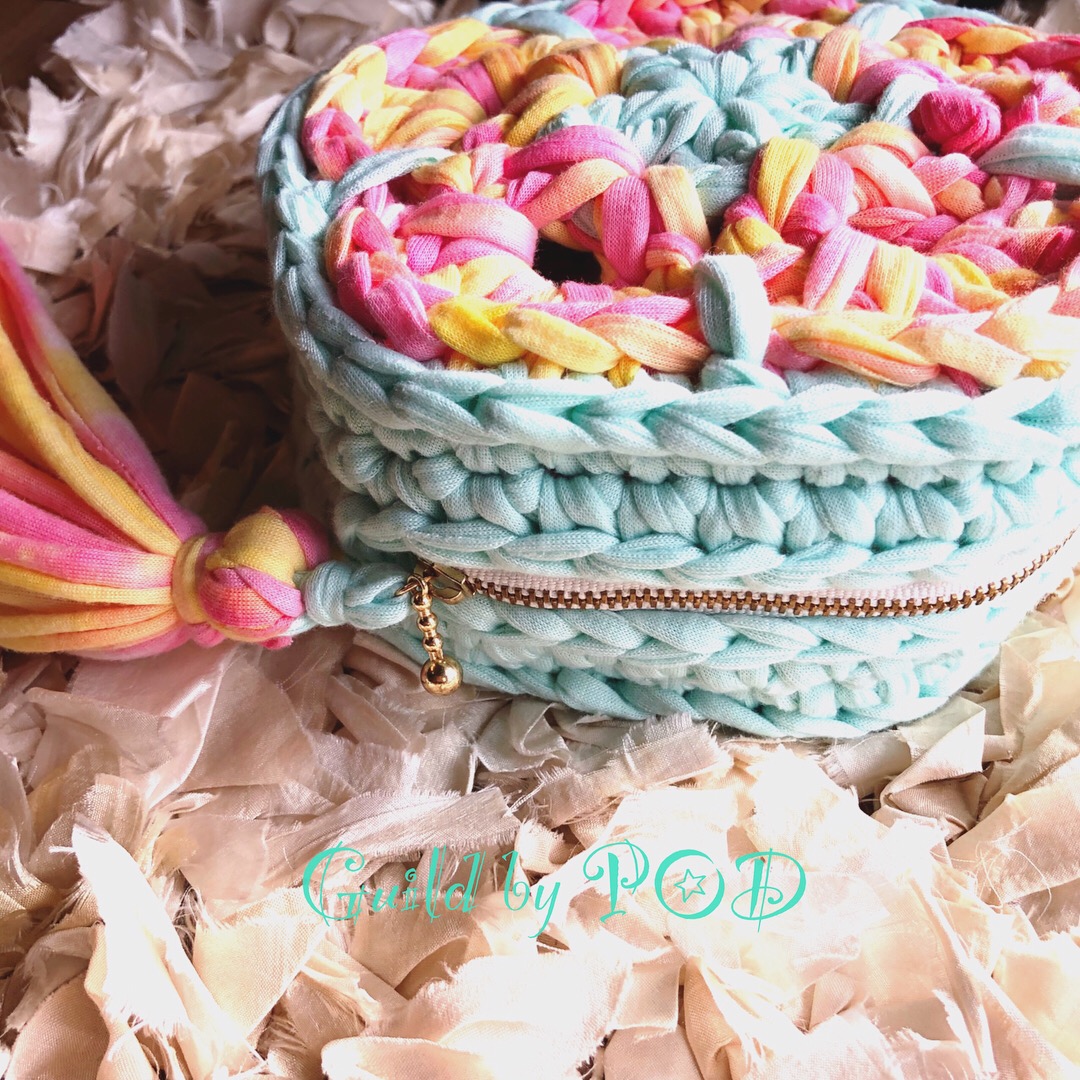 無料編み図 tシャツヤーン smooteeで編む アフリカンフラワーポーチ 毛糸ズキ