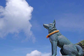 dog, statue, sky, clouds