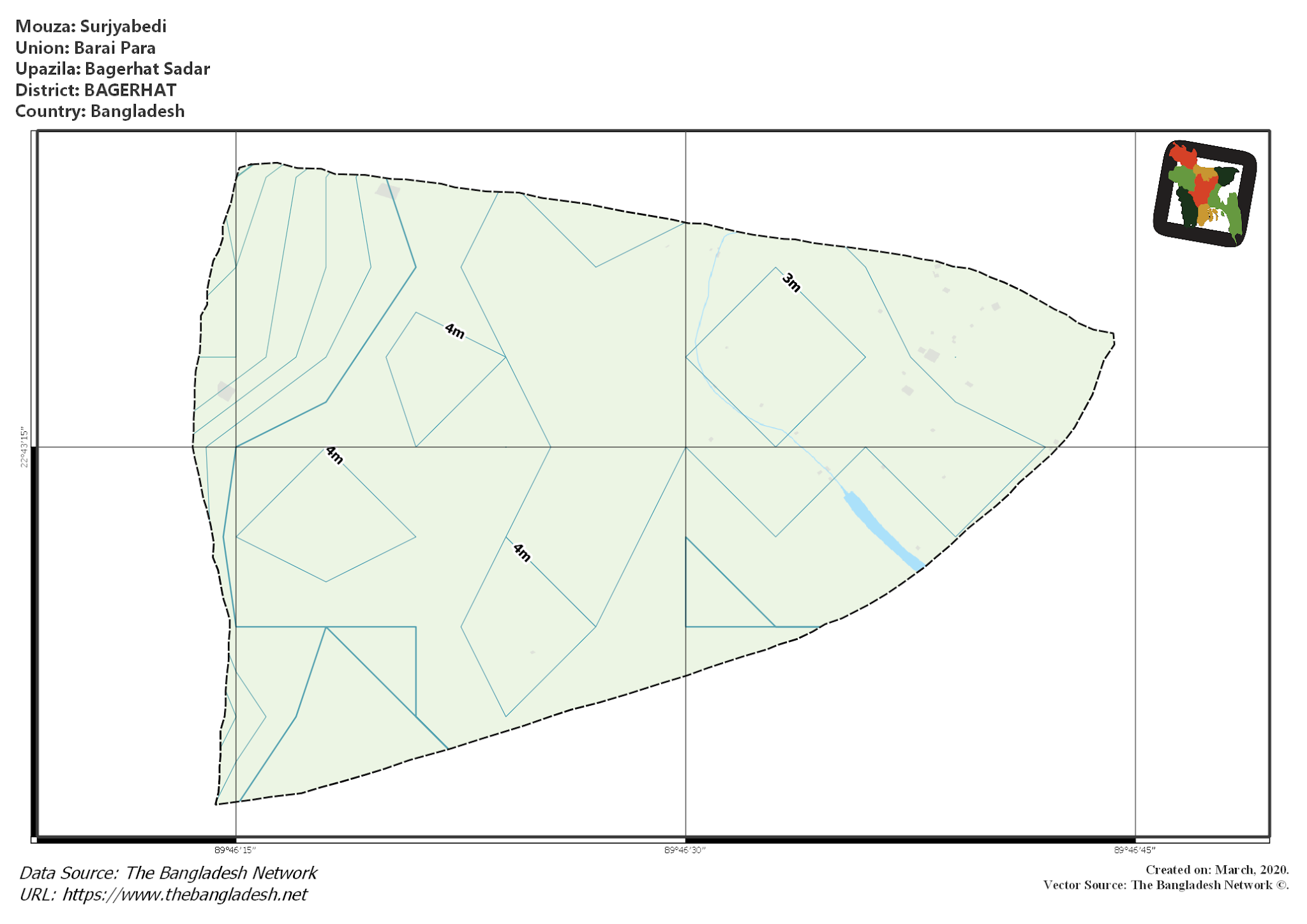 Map of Surjyabedi Mouza of Bagerhat Sadar Upazila, BAGERHAT, Bangladesh.