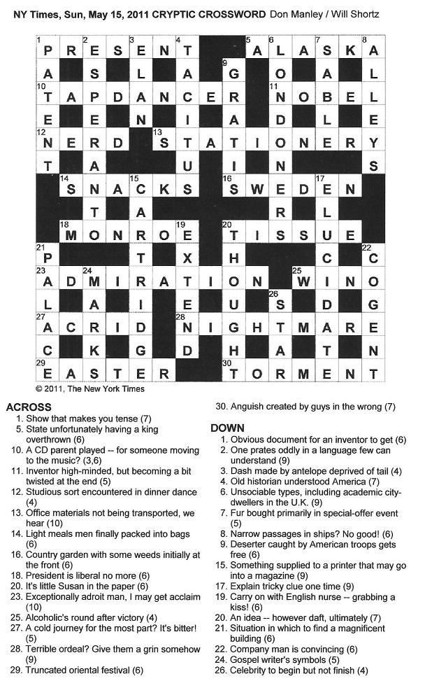 The New York Times Crossword in Gothic: 05.15.11 — Nightmare — the