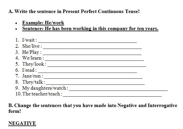 Contoh Soal Perfect Continuous Tense