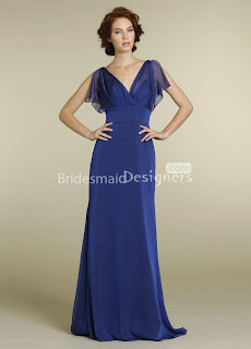 Royal Blue Bridesmaid Dress with V-neckline Front and Back