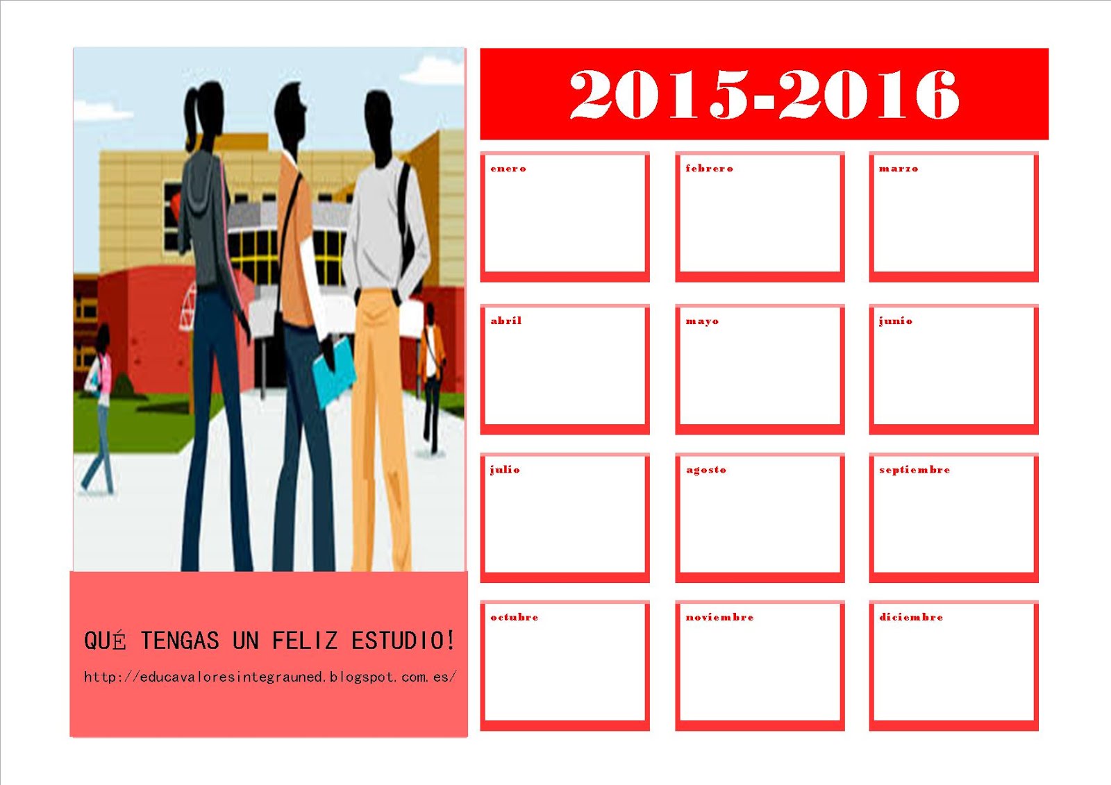 ¡GRATIS! CALENDARIO ESCOLAR 2015-2016 MES A MES