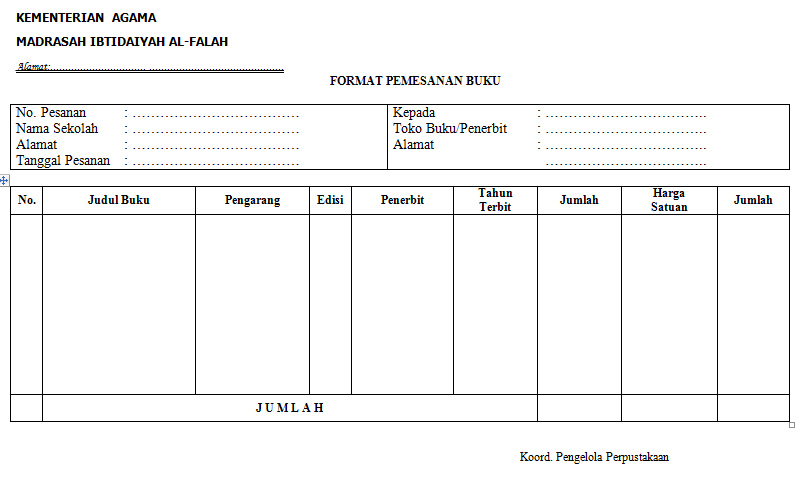 Contoh Pesanan Buku dalam Administrasi Perpustakaan 