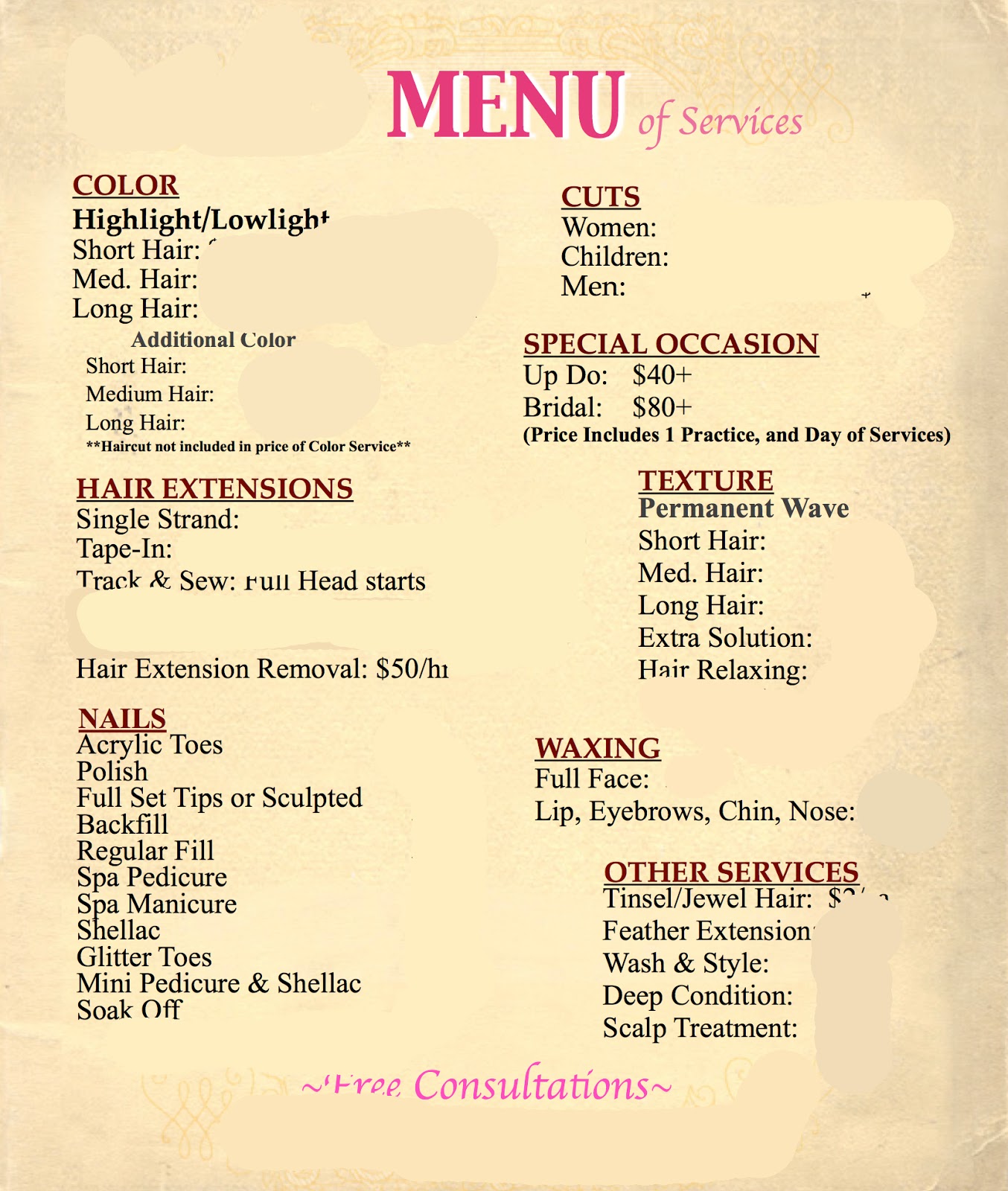 Salon Contoh Brosur/ Keterangan Menu Salon Anda