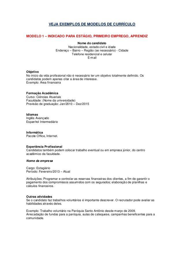 Currículo para Jovem Aprendiz