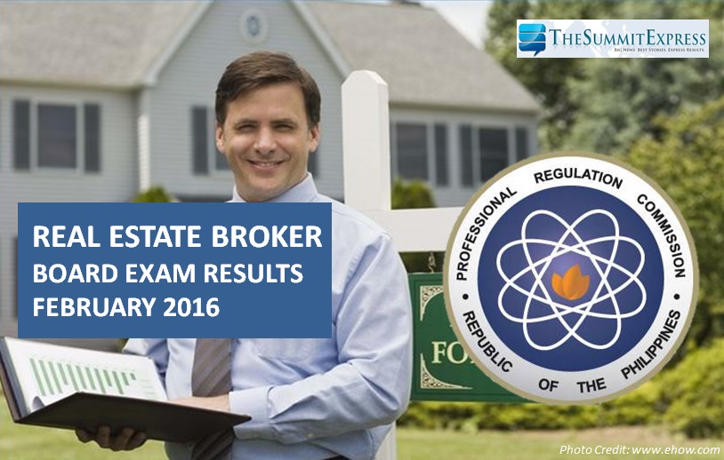 List of Passers February 2016 Real Estate Broker board exam results
