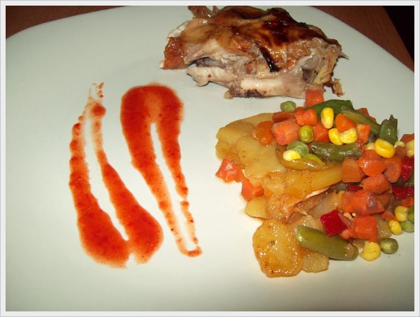 Pui Umplut pe pat de legume