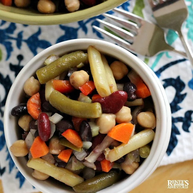 Mixed Bean Salad by Renee's Kitchen Adventures in white bowl