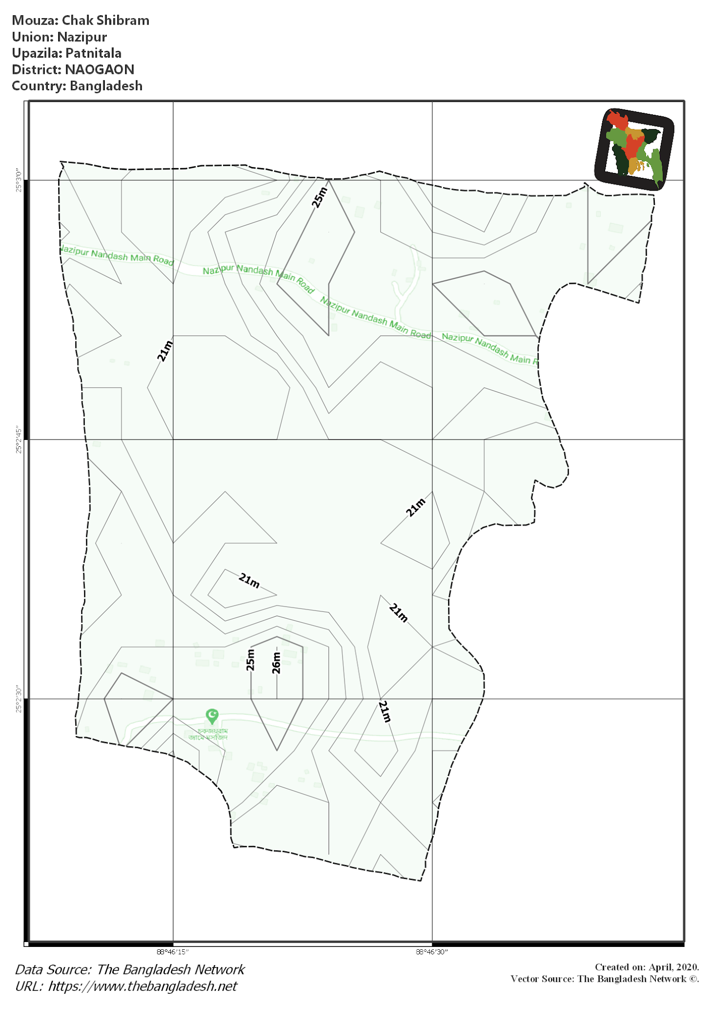 Map of Chak Shibram Mouza of Patnitala Upazila, NAOGAON, Bangladesh.