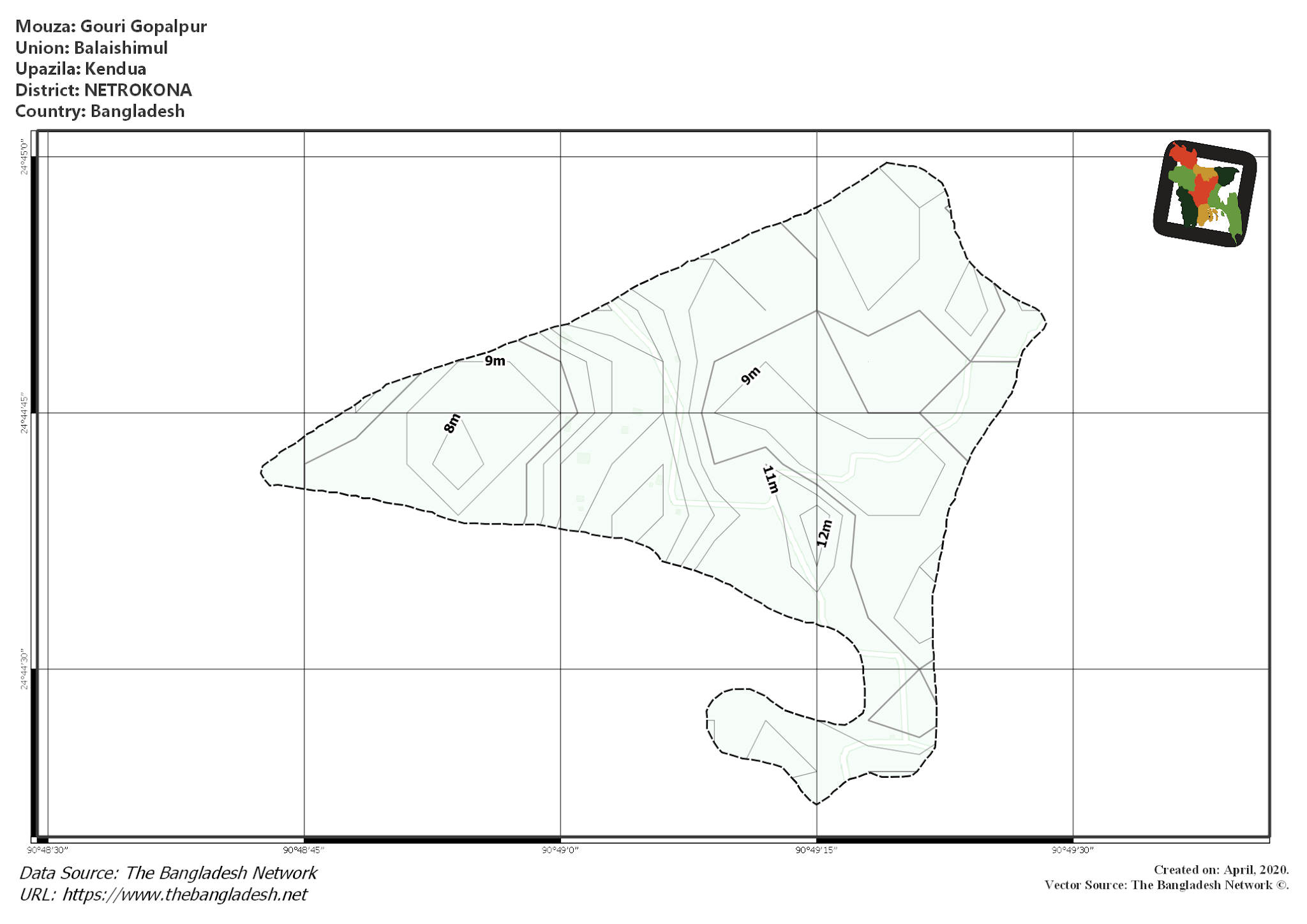Map of Gouri Gopalpur Mouza of Kendua Upazila, NETROKONA, Bangladesh.
