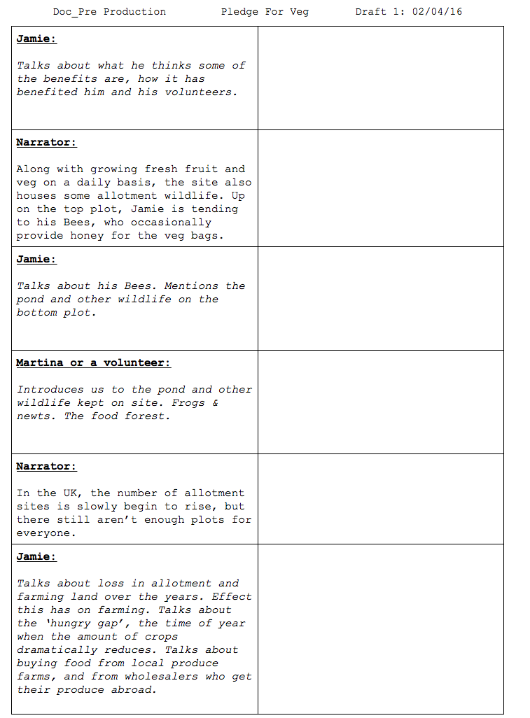 Documentary: First Script Draft