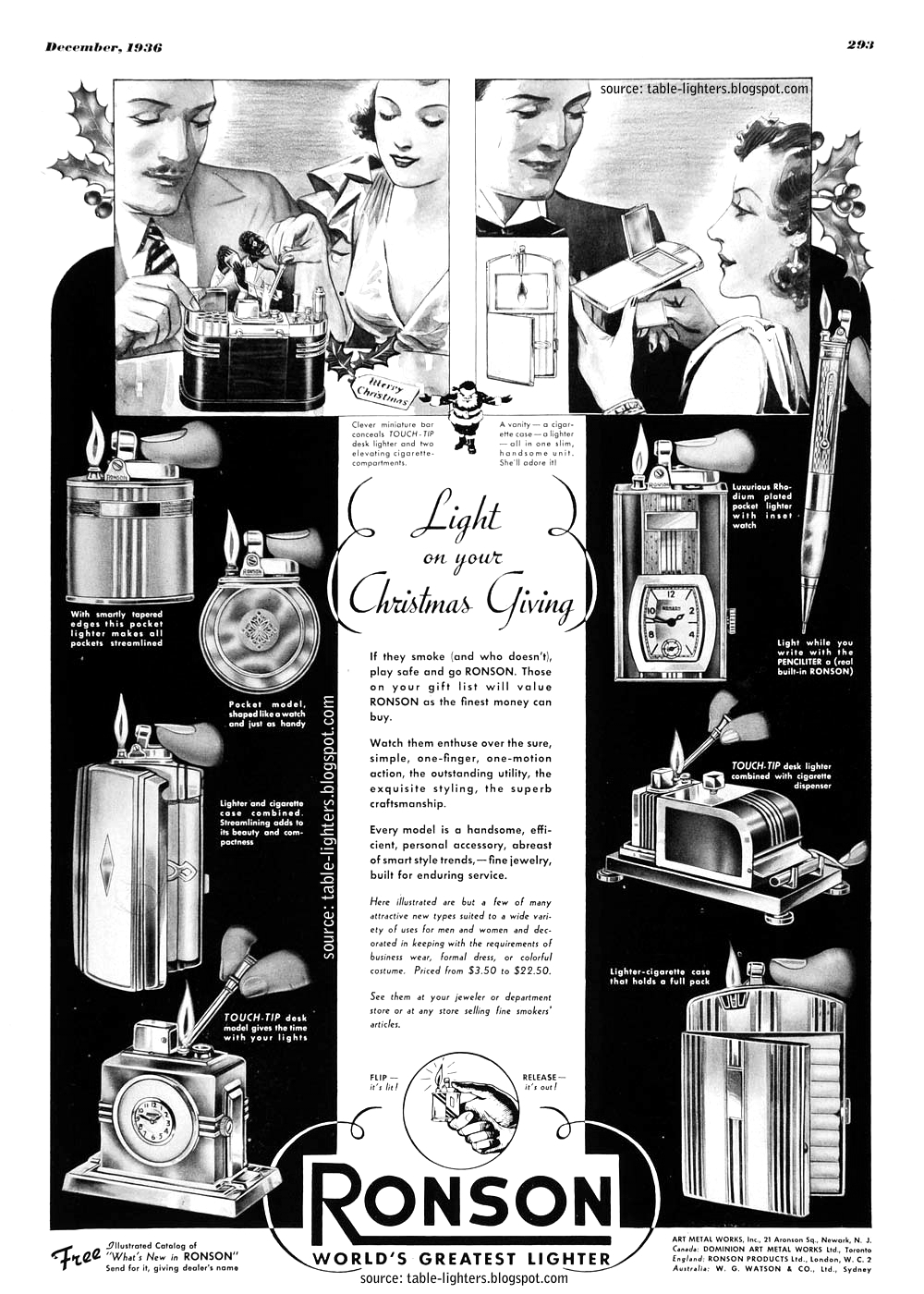 Table lighters collectors' guide Advert Ronson, World's Greatest Lighter, 1936