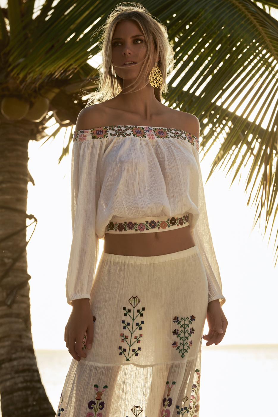 MELISSA ODABASH DANA EMBROIDERED COVER UP IN BEIGE