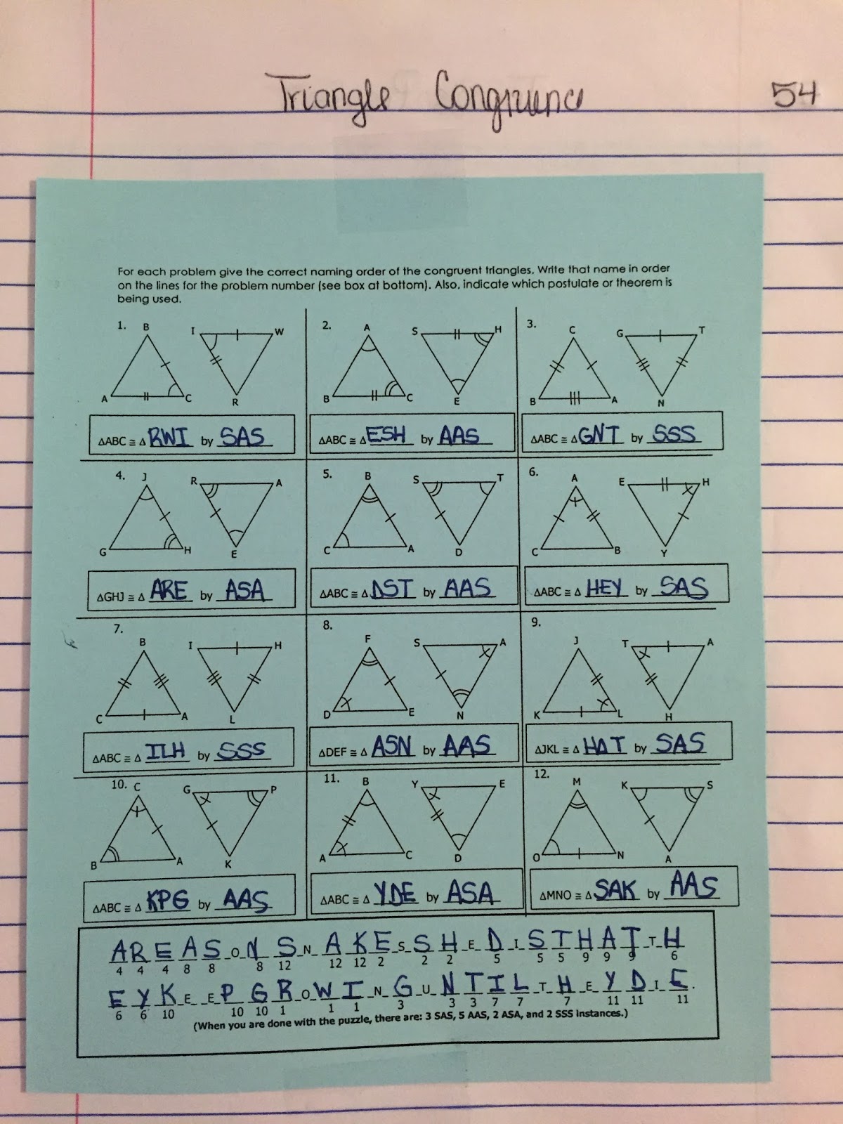 Geometry Triangle Congruence Worksheet Answer