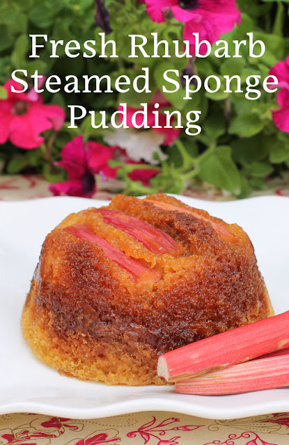 Food Lust People Love: This fresh rhubarb steamed sponge pudding is a light springtime recipe, highlighting the gorgeous pink tart rhubarb that is available now. This sticky dessert takes a while to cook but it's mostly hands off time. Wait to you bite into its soft sponge with tart topping! Totally worth the effort. The glossy pink rhubarb on top of this steamed pudding is a welcome bit of color on a dreary cold day.