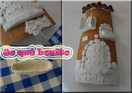 Teja decorada con pasta de papel