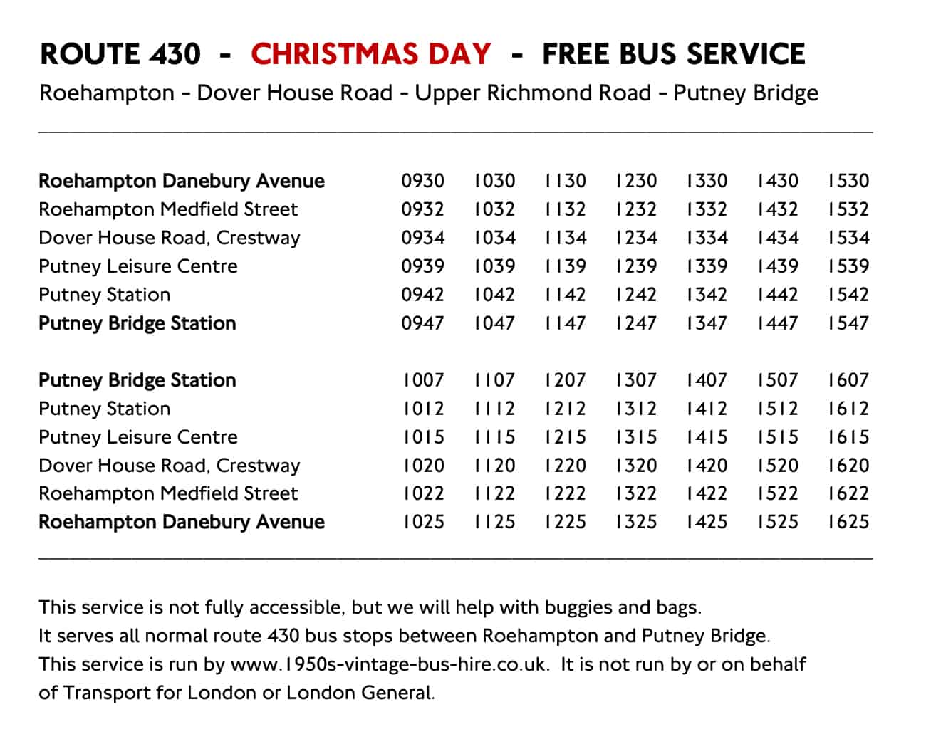FOCUS TRANSPORT Christmas Day bus service