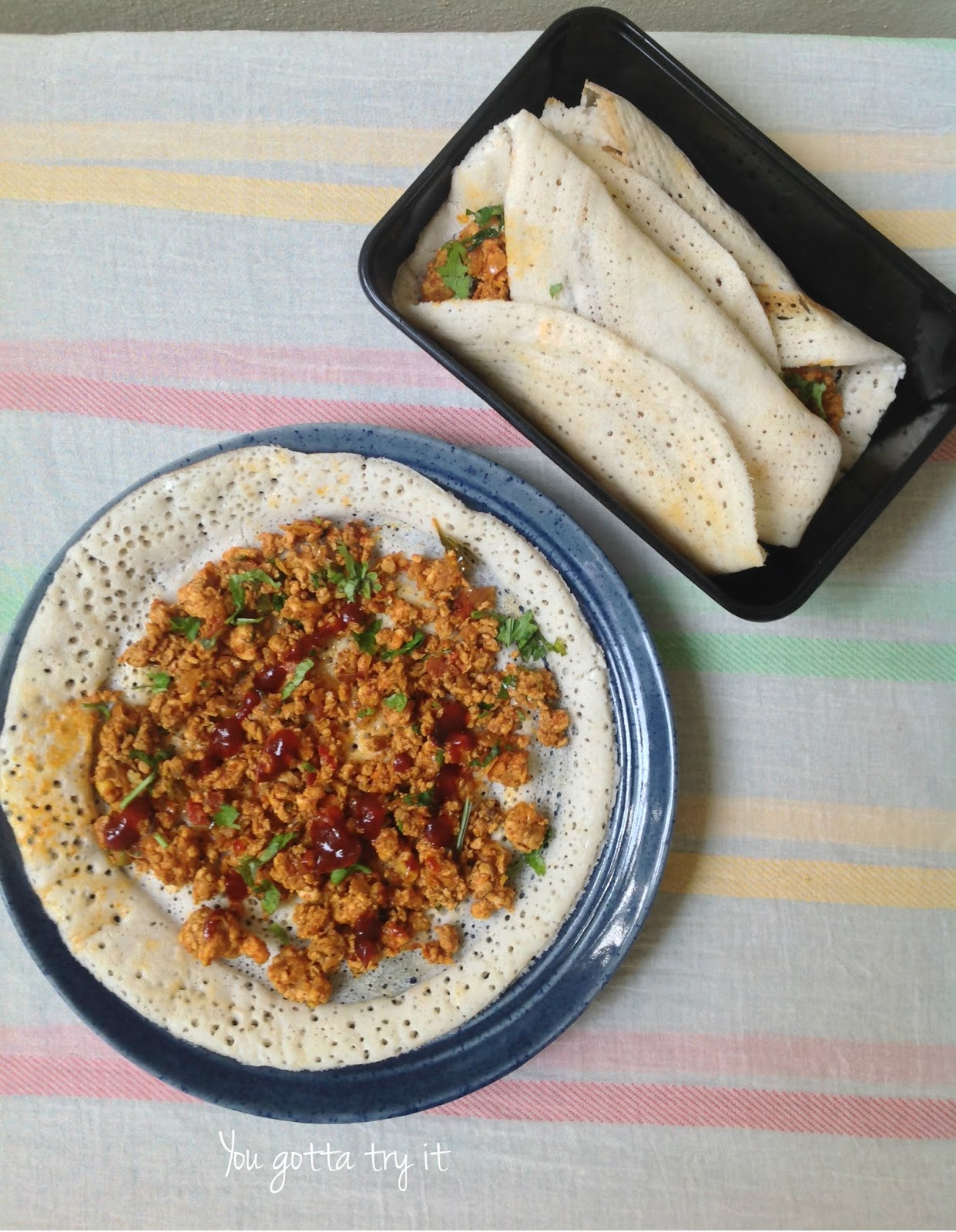 You gotta try it Multimillet Dosa with Chicken Kheema