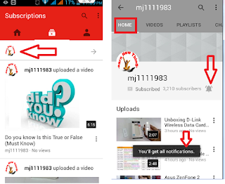Get notification from your subscribed youtube channels,how to get notification of youtube channle,subscribed youtube channel notification,Youtube channel notification,Youtube video uploaded notification,youtube video notification,upload notification,subscribed notification,updates activities,live notification,youtube notification in android phone,windows phone,iphone,youtube update,status bar notification,information,youtube video sms,notification icon