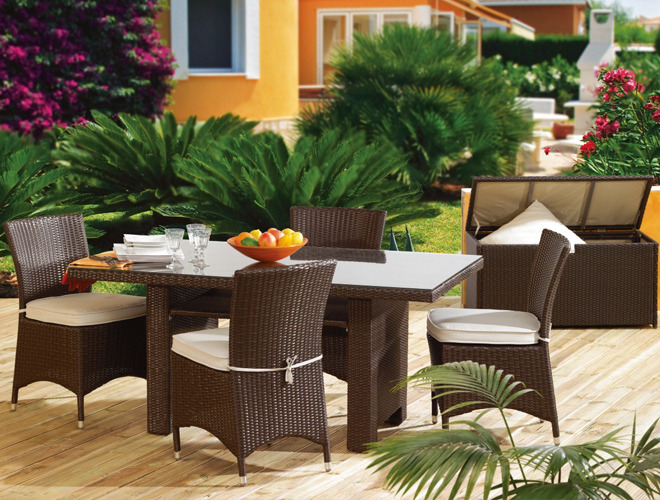 Salon de jardin Encastrable résine tressée noir 1 table Leroy Merlin