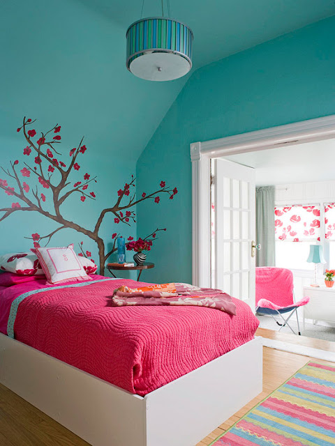 голубой дизайн комнаты для подростка девочки созданный подростокм фото