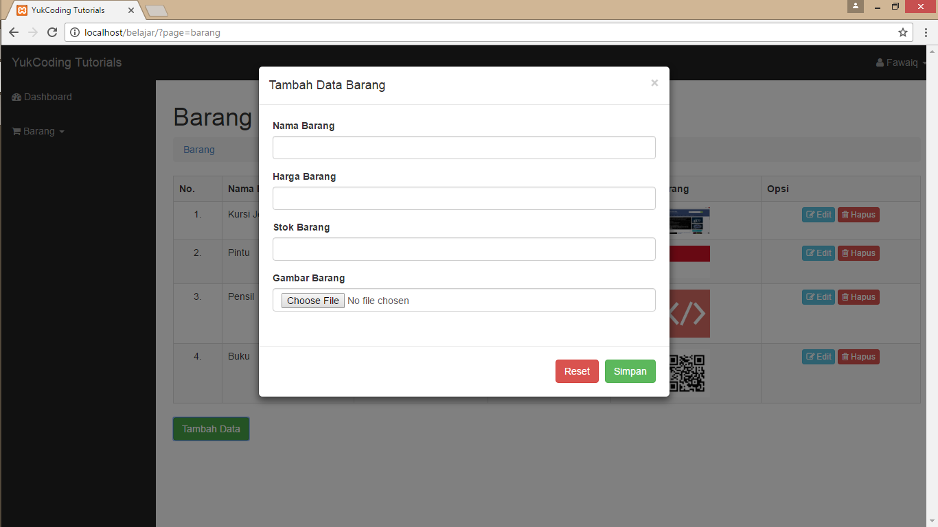 Membuat tambah data upload gambar dengan modal bootstrap 3