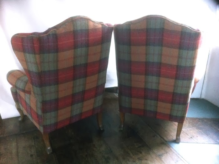 Mick Sheridan Upholstery Wingback Armchairs in Sanderson Wool