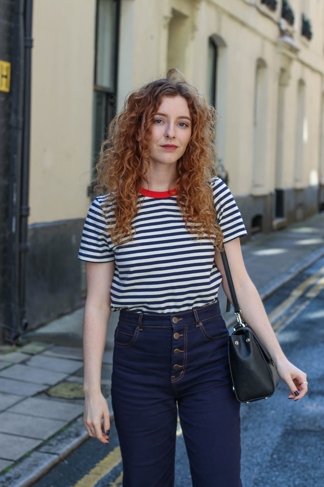 Blue Stripes & Button Up Raw Hem Jeans | THE TWINS' WARDROBE
