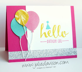 Stampin' Up! Sale-a-bration Hello + Perfectly Artistic Designer Paper Birthday Card Balloons #stampinup 2016 Occasions Catalog www.juliedavison.com #saleabration