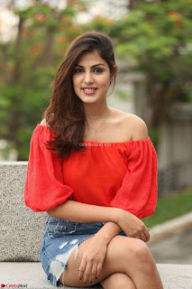 Rhea Chakraborty in Red Crop Top and Denim Shorts Spicy Pics ~  Exclusive 005