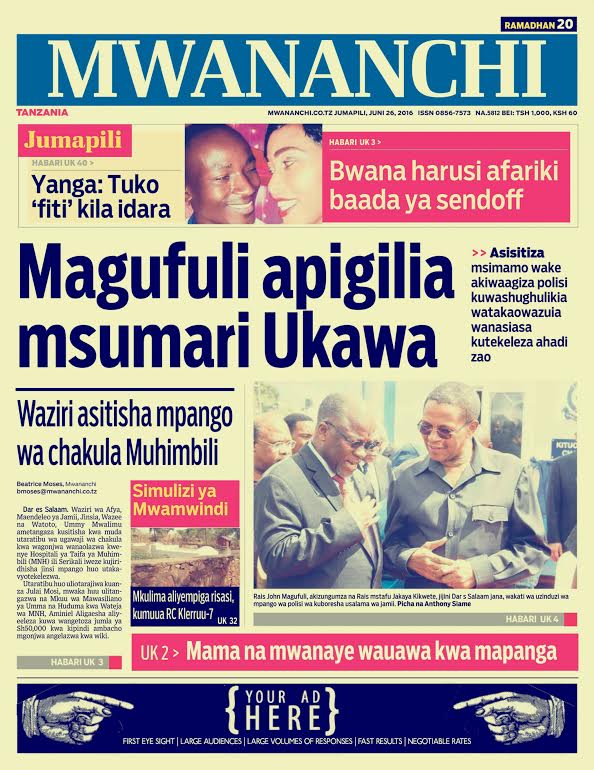 SOMA Habari Zilizopo Katika Magazeti ya Leo Jumapili ya June 26, Ikiwemo ya Lissu Kusema Urais Umemshinda Magufuli