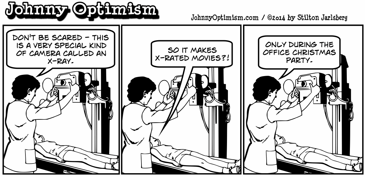johnny optimism, medical, humor, sick, jokes, cartoon, hospital, xray, x-ray, stilton jarlsberg, x-rated