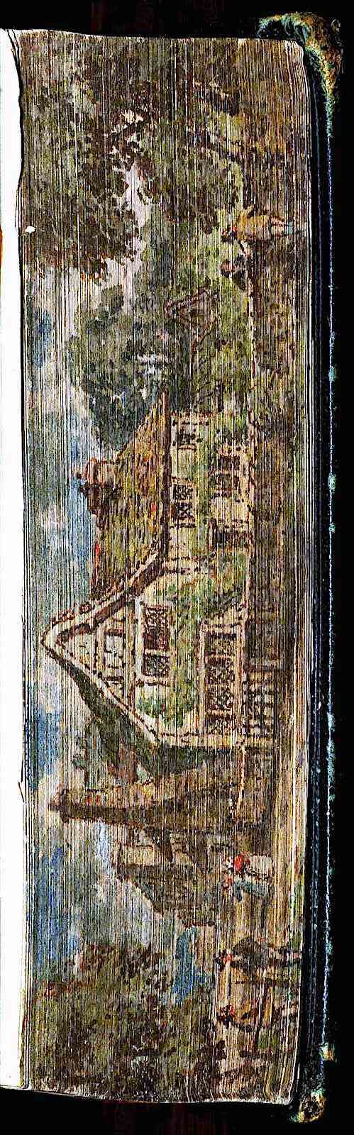 1818 book fore-edge 1818 book fore-edge art, a painting or drawing on the ends of the closed pages, a color photograph